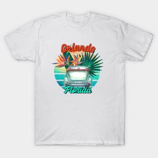 Orlando Florida Retro Sunset Vintage Car Graphic Design T-Shirt